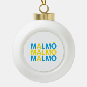 MALMO Swedish Flag Ceramic Ball Christmas Ornament