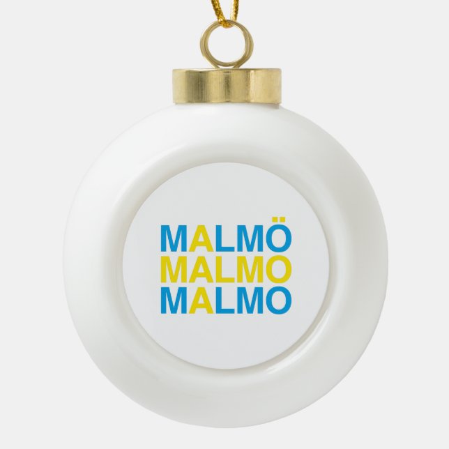 MALMO Swedish Flag Ceramic Ball Christmas Ornament (Front)