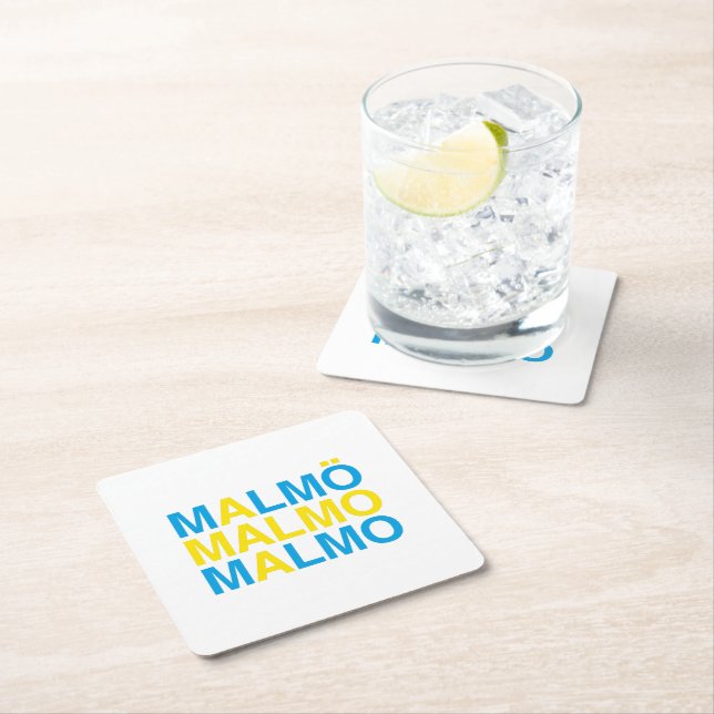 MALMO Swedish Flag Square Paper Coaster (Insitu)