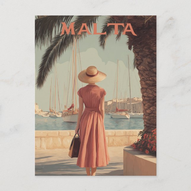 Malta 50s vintage travel postcard (Front)