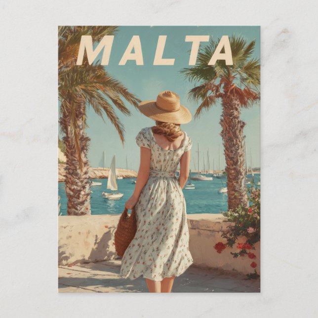 Malta 50s vintage travel postcard (Front)