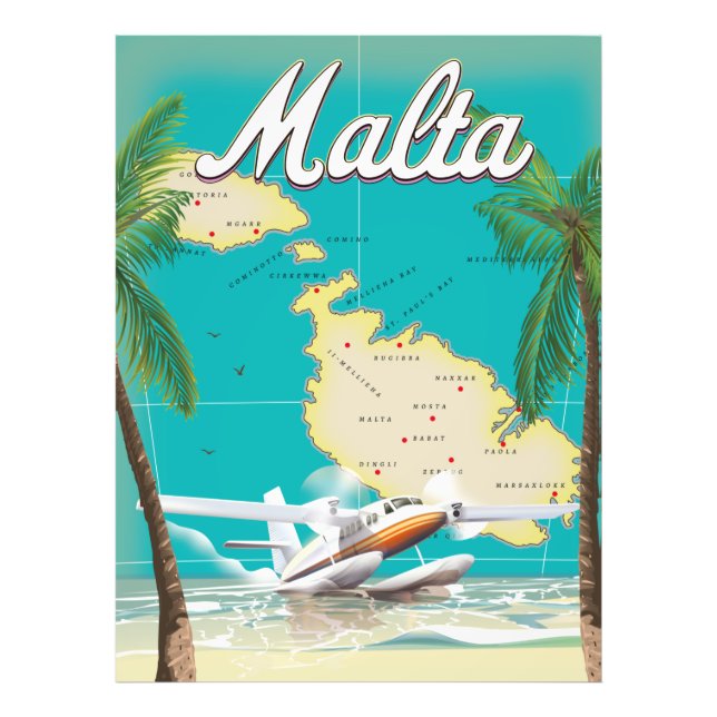 Malta beach & map travel poster (Front)
