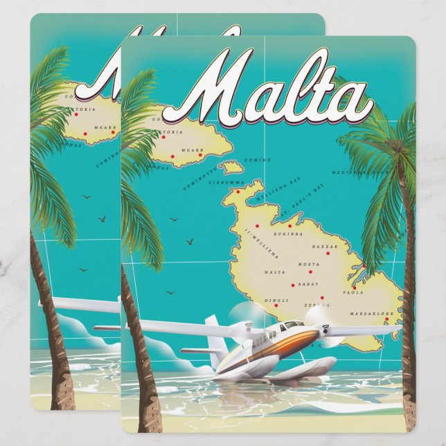Malta beach & map travel poster (Front/Back)