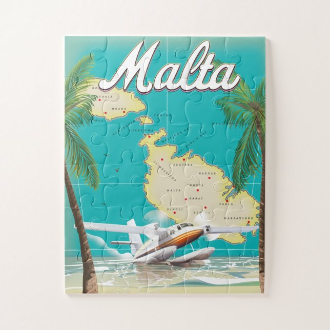 Malta beach & map travel poster jigsaw puzzle (Vertical)