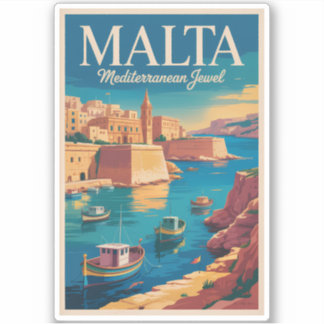 Malta Coast Illustration Travel Art Vintage