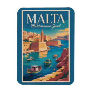 Malta Coast Illustration Travel Art Vintage Magnet