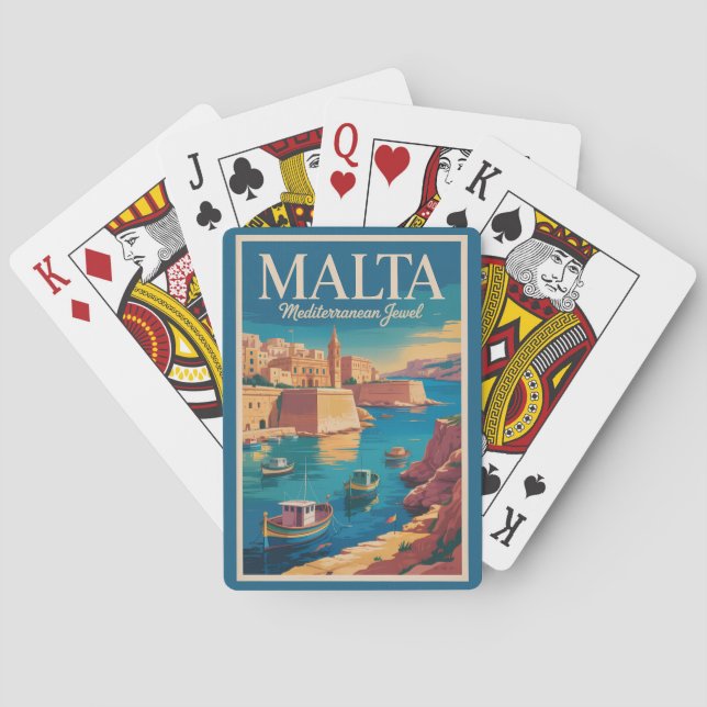 Malta Coast Illustration Travel Art Vintage Playing Cards (Back)