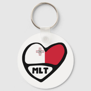 Malta Country Code Flag Heart Keyring, MLT Key Ring