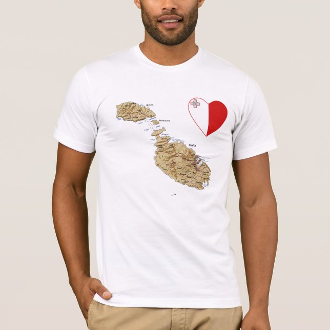 Malta Flag Heart and Map T-Shirt (Front)