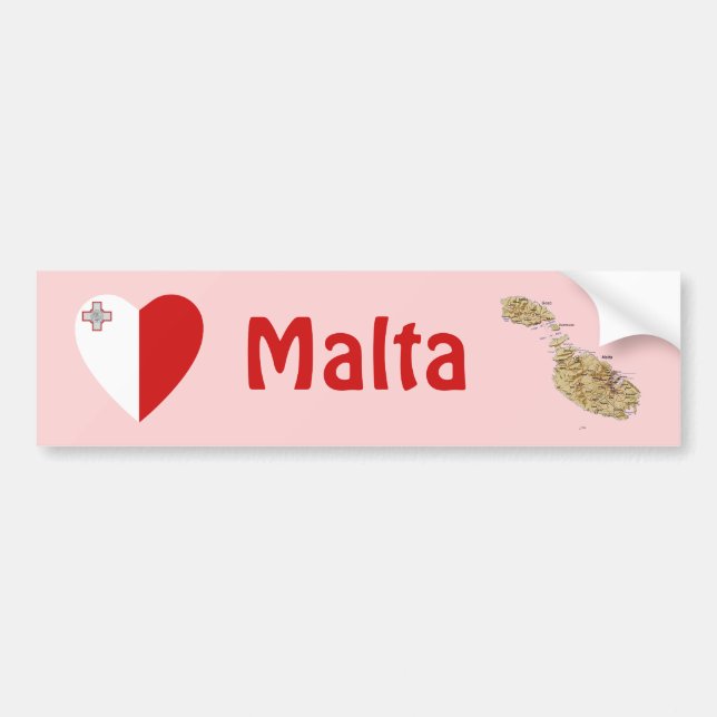 Malta Flag Heart + Map Bumper Sticker (Front)
