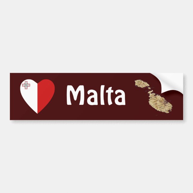 Malta Flag Heart + Map Bumper Sticker (Front)
