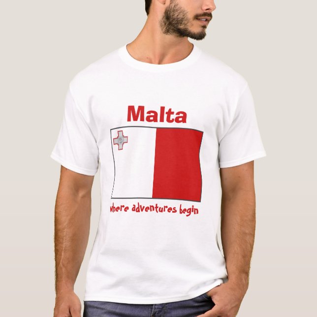 Malta Flag + Map + Text T-Shirt (Front)