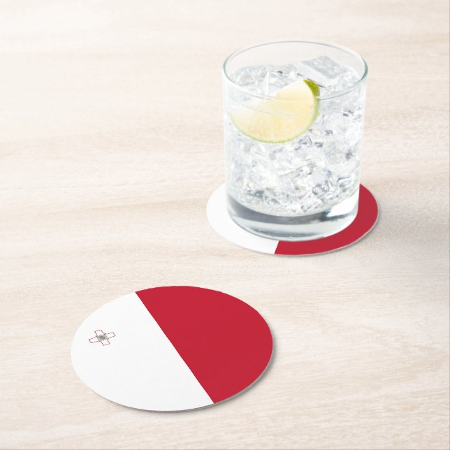 Malta flag round paper coaster (Insitu)