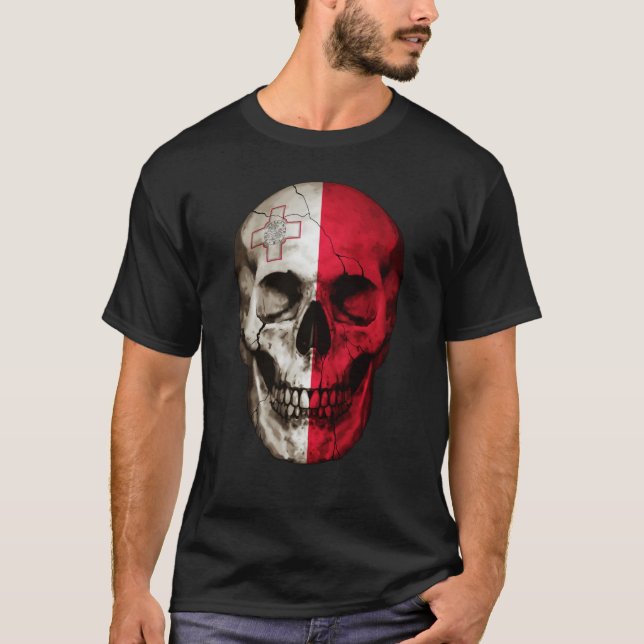 Malta Flag Skull Maltese Roots Proud Patriotic T-Shirt (Front)