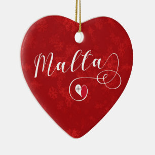 Malta Heart, Christmas Tree Ornament, Maltese Ceramic Ornament