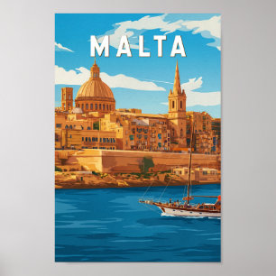 Malta Illustration Travel Art Vintage Poster