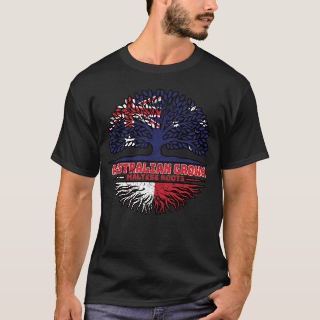Malta Maltese Australian Australia Tree Roots Flag T-Shirt (Front)