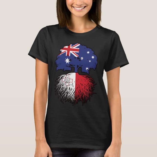 Malta Maltese Australian Australia Tree Roots Flag T-Shirt (Front)