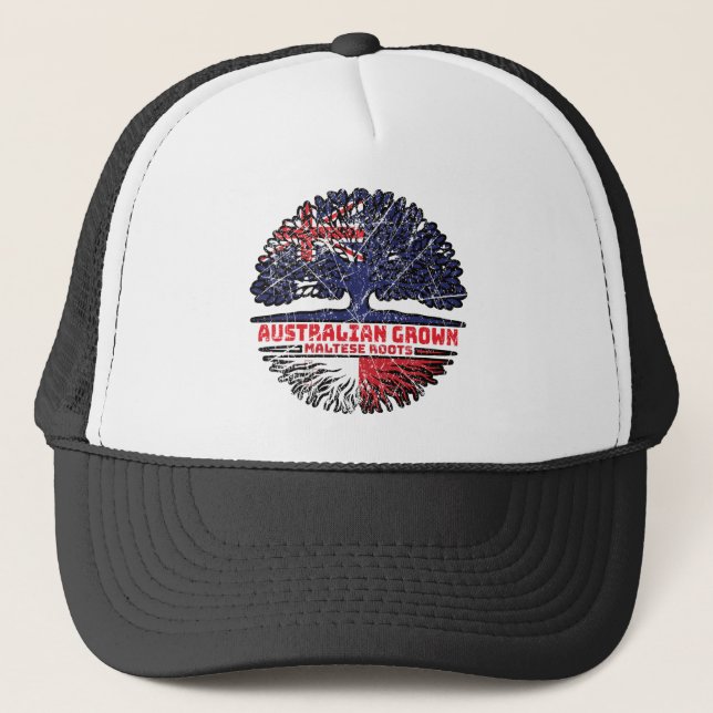 Malta Maltese Australian Australia Tree Roots Flag Trucker Hat (Front)