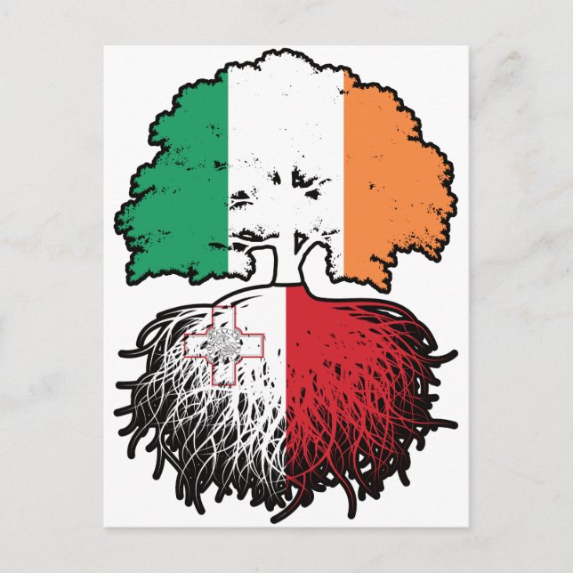 Malta Maltese Irish Ireland Tree Roots Flag Postcard (Front)