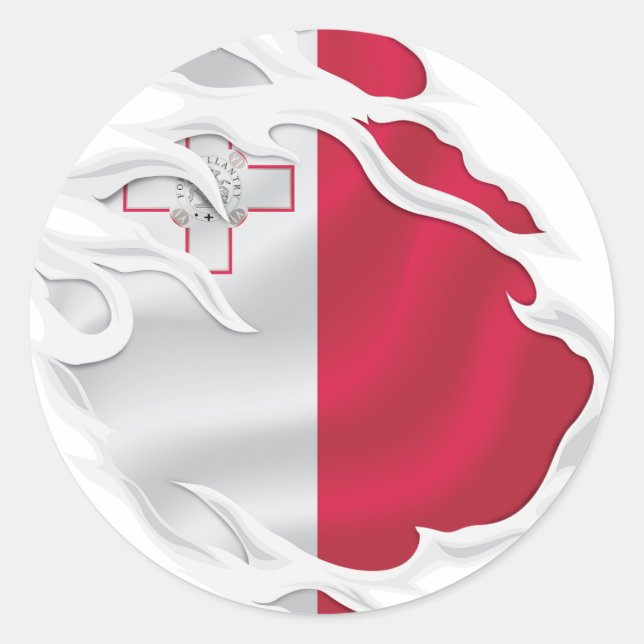 Malta Ripped Flag Classic Round Sticker (Front)