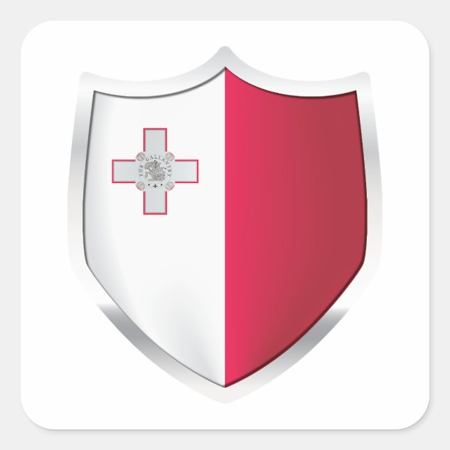 Malta Silver Shield Flag Square Sticker (Front)