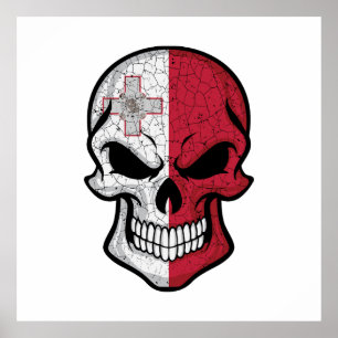 Malta Smiling Skull Flag Poster