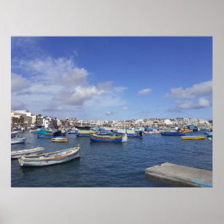 Malta Traditional Fishing Boats Marsaxlokk Harbour Poster