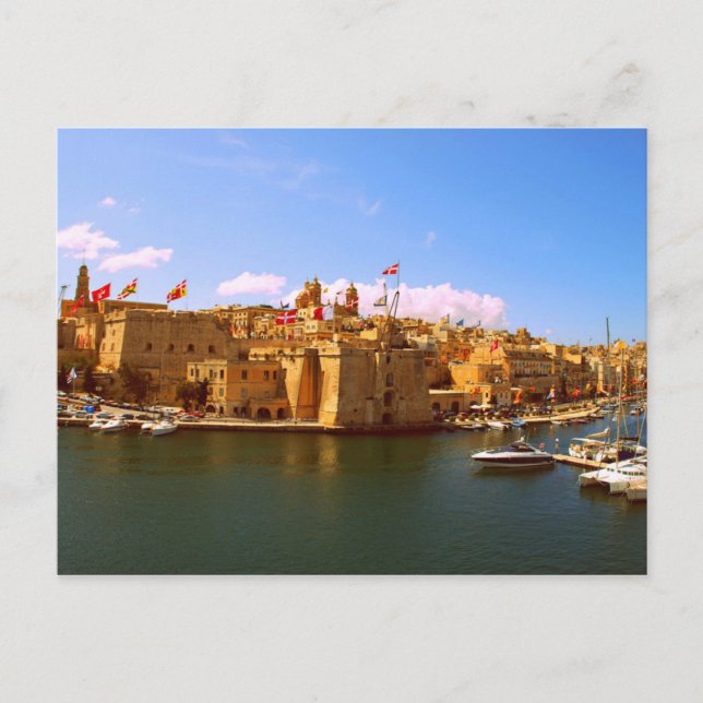 Malta - Valetta - Harbour & Multiple Flags Postcard (Front)