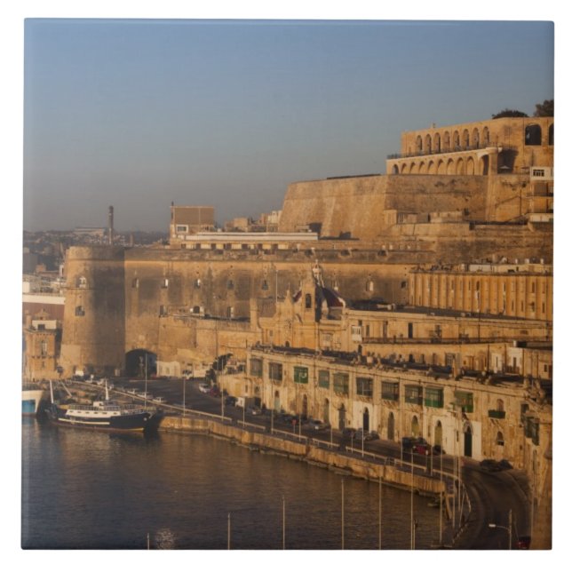 Malta, Valletta, harbour view from Lower Barrakka Tile (Front)