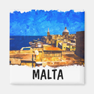 Malta Valletta Watercolor Vintage Travel Magnet