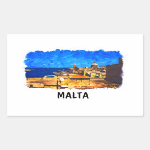 Malta Valletta Watercolor Vintage Travel Rectangular Sticker