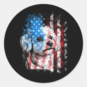 Maltese 4th of July Dog Lover Men Women American Classic Round Sticker