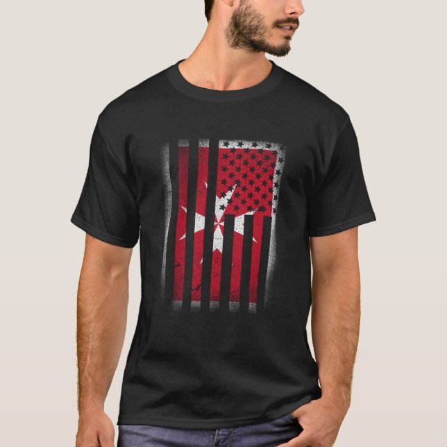 Maltese American Flag Malta Cross Usa America Gift T-Shirt (Front)