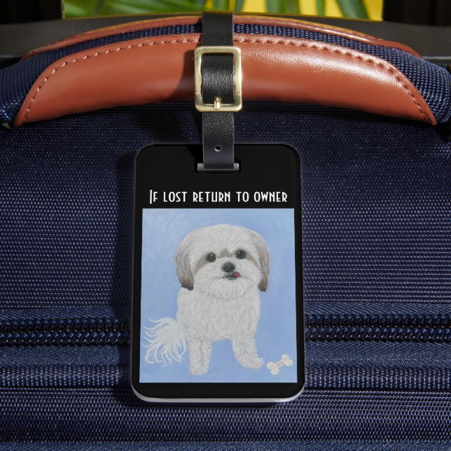 Maltese and Shih Tzu Mix Dog Luggage Tag (Front Insitu 2)