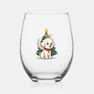 Maltese Angel Dog Stemless Wine Glass