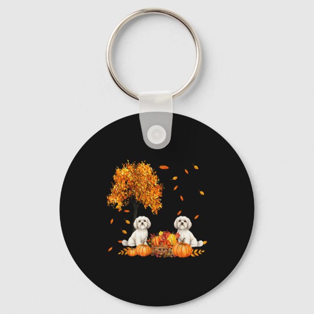Maltese Autumn Leaf Fall Dog Lover Halloween Thank Key Ring (Front)