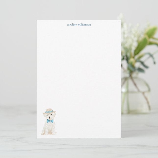Maltese Bichon Dog Bow Personalised Stationery Card (Standing Front)