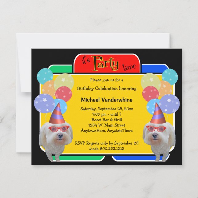 Maltese Birthday Barker Invitation (Front)