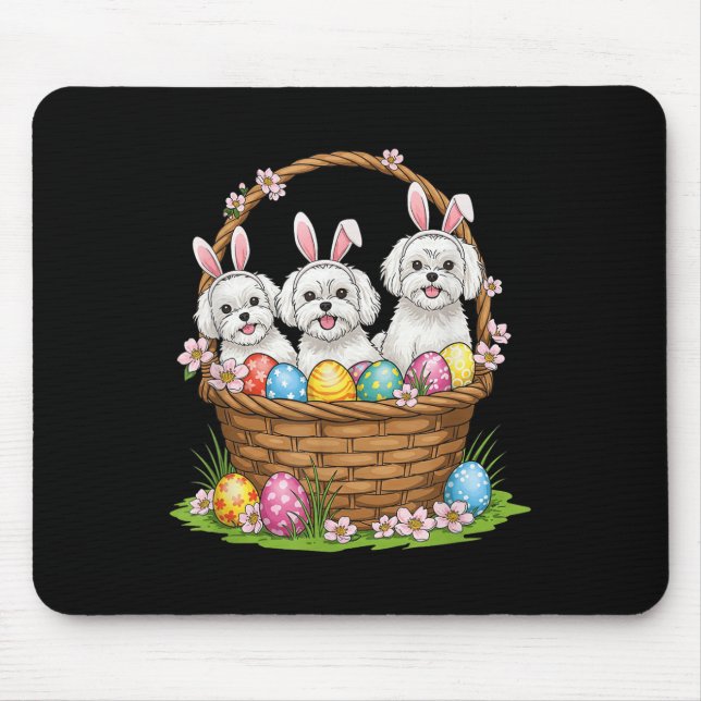 Maltese Bunny Easter Basket Egg Easter Day Womens  Mouse Pad (Front)