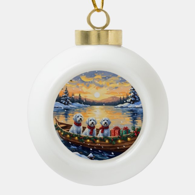 Maltese Christmas Boat Holiday Ceramic Ball Christmas Ornament (Front)