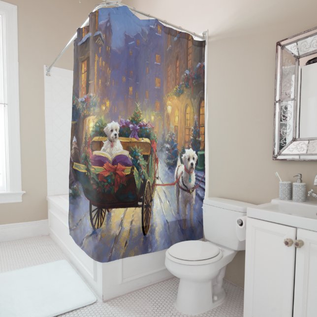 Maltese Christmas Festive Season Shower Curtain (In Situ)