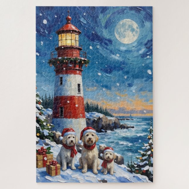 Maltese Christmas Lighthouse Holiday Jigsaw Puzzle (Vertical)