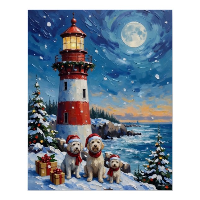 Maltese Christmas Lighthouse Holiday Poster (Front)