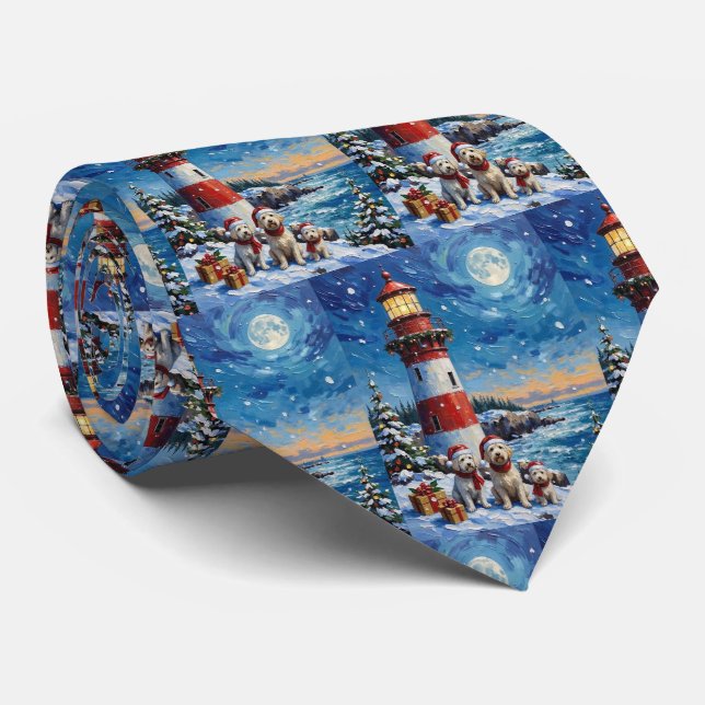 Maltese Christmas Lighthouse Holiday Tie (Rolled)