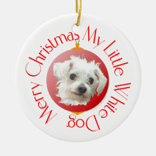 Maltese Christmas Little White Dog Ceramic Ornament