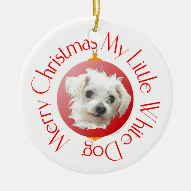 Maltese Christmas Little White Dog Ceramic Ornament (Front)