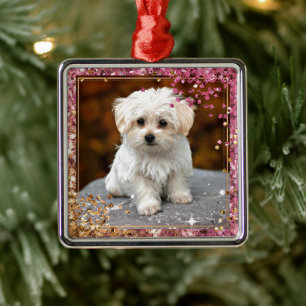 Maltese Christmas Puppy Metal Ornament