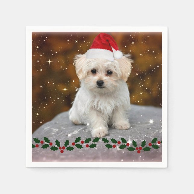 Maltese Christmas Puppy Napkin (Front)