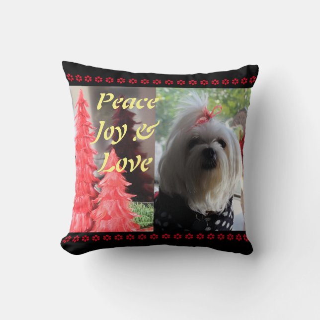 Maltese Christmas Red Cushion (Front)